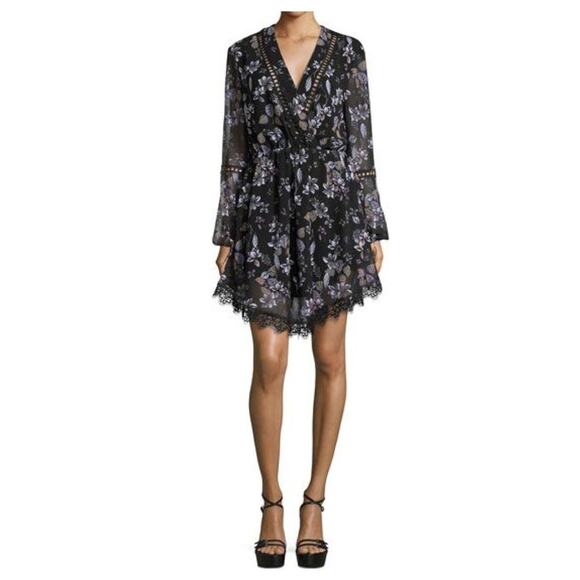 Nicholas Floral Print Georgette Lace-Insert Mini Dress - Picture 1 of 12